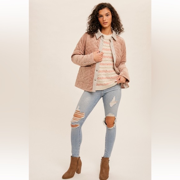 307. Velvet Quilted Cozy Jacket Blush Pink W/Pockets S, M & L NEW Item NWT - Picture 3 of 5